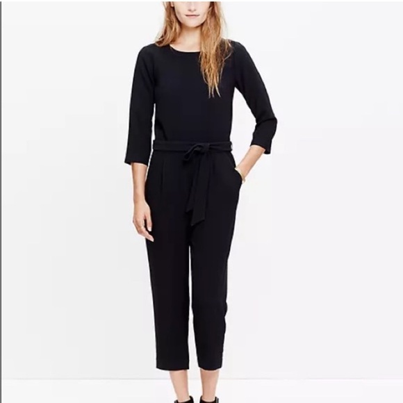 Madewell Sloan Black Crepe Jumpsuit Size 4 Zip and Tie Waist - Picture 1 of 10